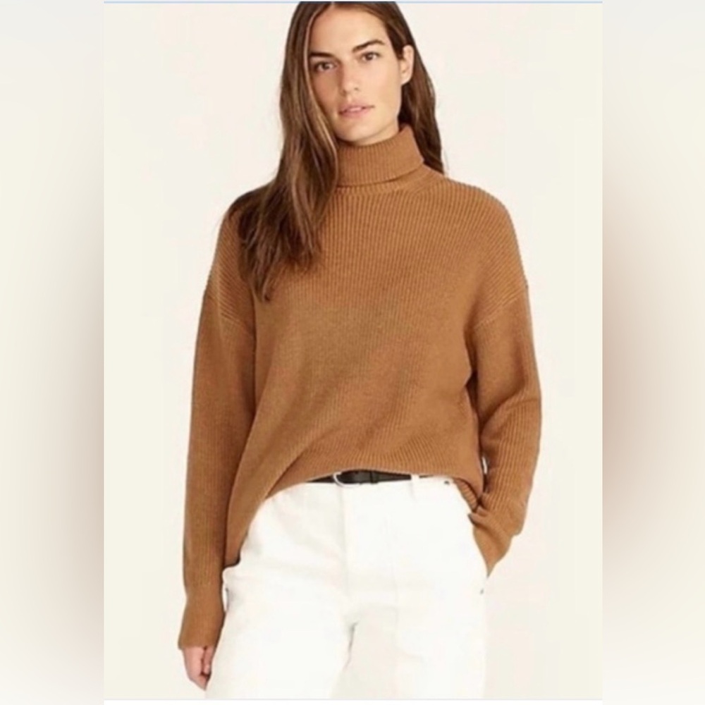 J. Crew | Ribbed Cashmere Cotton Blend Relaxed Turtleneck Sweater Small BB427